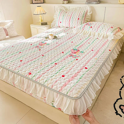 2025 New Single Bed Hat Korean Lace Bed Sheet Cover Chiffon Princess Wind Ins Cotton Four Seasons Bedspread Protective Cover