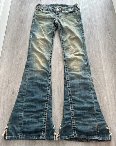 High Waisted Y2k Jeans Retro Blue Ripped Jeans for Women Line Sewn Gothic Punk Trumpet Jeans Casual Slim Streetwear Trousers