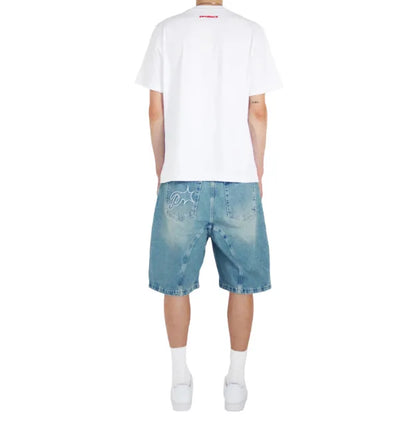 American New Letter Pattern Embroidered Denim Shorts Y2K Men's Street Retro Washed Old Trend Gothic Denim Sweatpants Street Wear