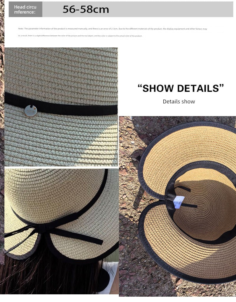Hepburn Style Raffia Hat Women's Summer Big Brim Vacation Beach Hat Split Bows Travel Fashion Sun Hat Tide