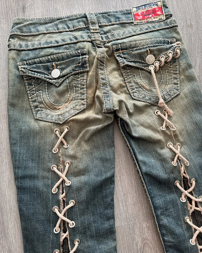High Waisted Y2k Jeans Retro Blue Ripped Jeans for Women Line Sewn Gothic Punk Trumpet Jeans Casual Slim Streetwear Trousers