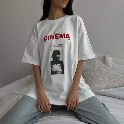 Y2K Women's Tshirt Top Cotton Portrait Letter Printed T-shirt Round Neck Short Sleeve Summer Luxury Brand Fashion Street Tees