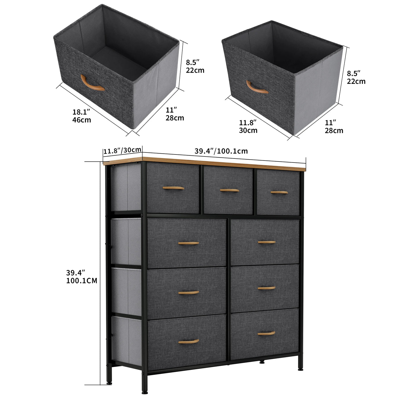 YITAHOME 9 Drawer Wide Fabric Dresser with Easy Pull Handles Sturdy Steel Frame for Bedroom Kids Room Closet Storage