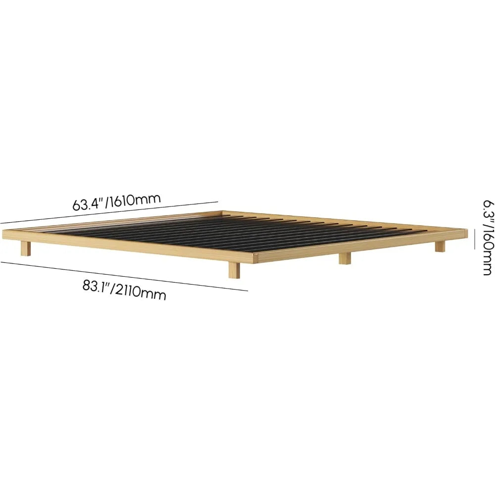 homary japanese style king floor bed frame, 5.9" low profile tatami platform bed with carbon steel slats & wood-finished metal f