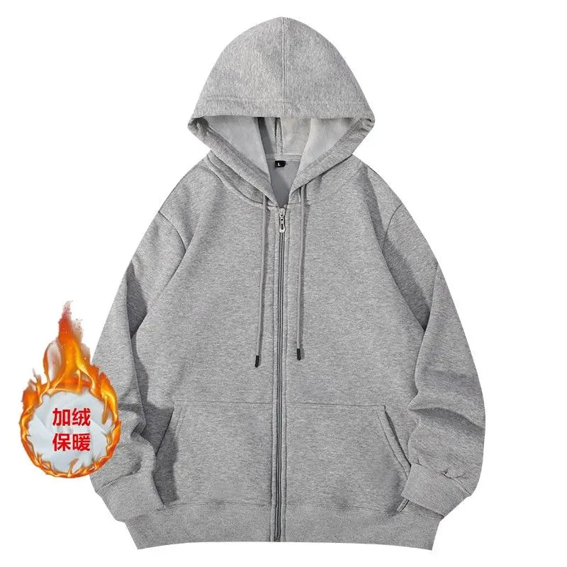 Blue Hoodies Women Sweatshirt Spring Autumn Zipper Coat Pocket Hooded New Loose Solid Color Jacket Trend Handsome Men Tops