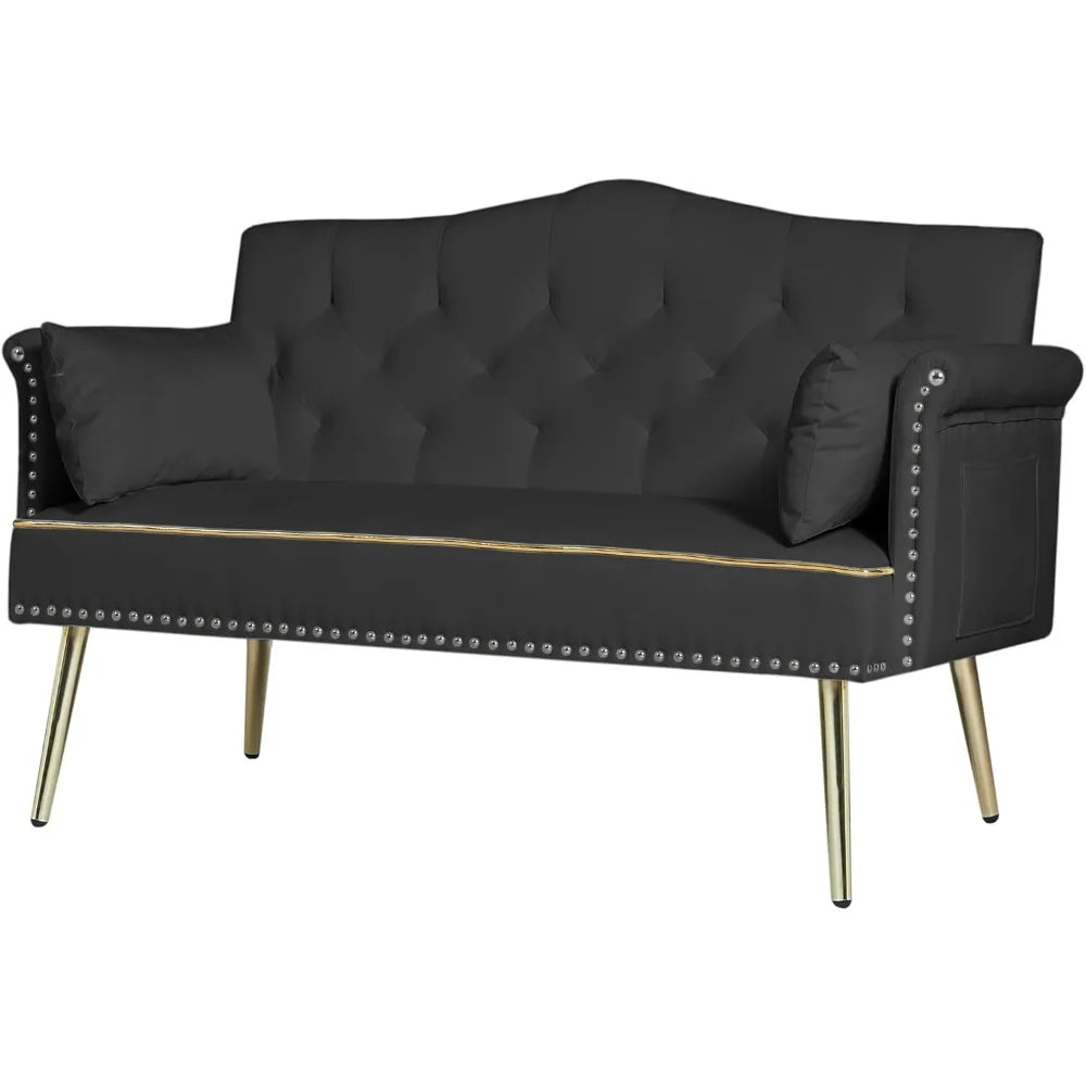 55-Inch Modern Velvet Loveseat Sofa with Gold Metal Legs & Side Pockets, Tufted Backrest, Perfect for Living Room, Bedroom,