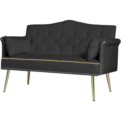 55-Inch Modern Velvet Loveseat Sofa with Gold Metal Legs & Side Pockets, Tufted Backrest, Perfect for Living Room, Bedroom,