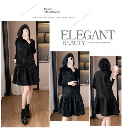 Woolen One piece Dress Women clothing Plus size Fat Mm2024 Autumn and Winter New Age-Reducing High end Western Style Fashion Woolen Vest Dress