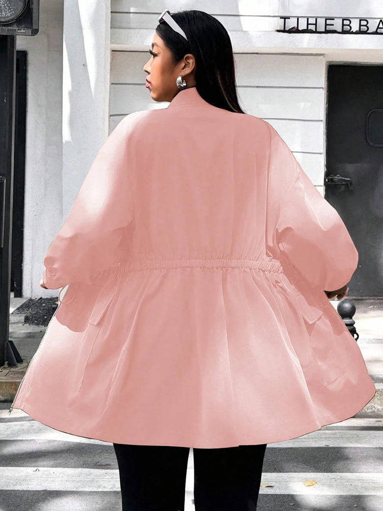 Plus Size Solid Colour Ladies Jacket Casual Fashion Windproof Zip Design Suitable for Autumn and Winter Coat