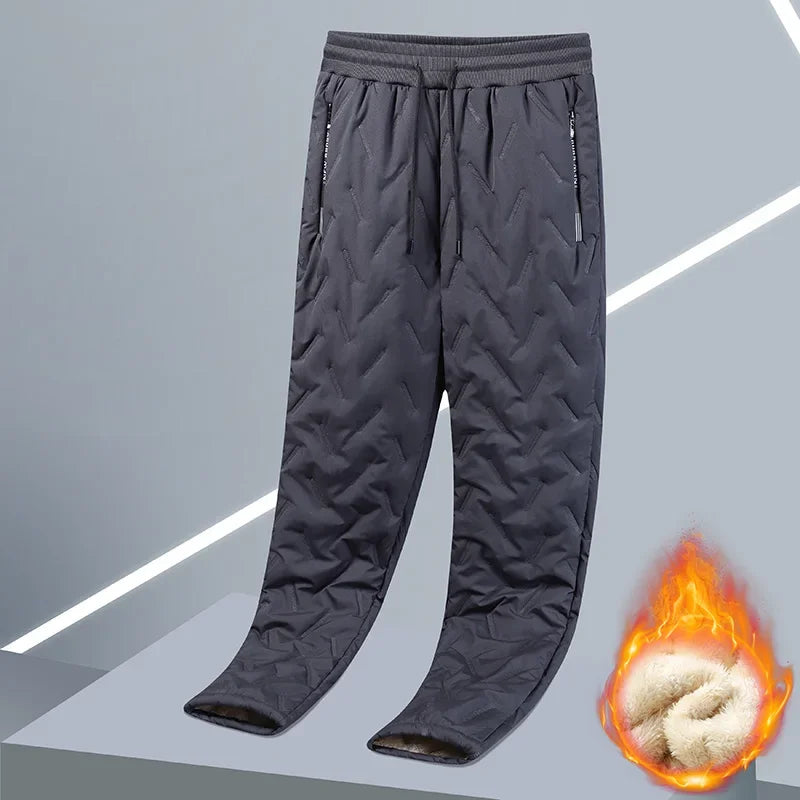 Winter Zip Pockets Thicken Fleece Sweatpants Men Jogger Black  Down Sport Warm Pants Male Water Proof Thermal Trousers