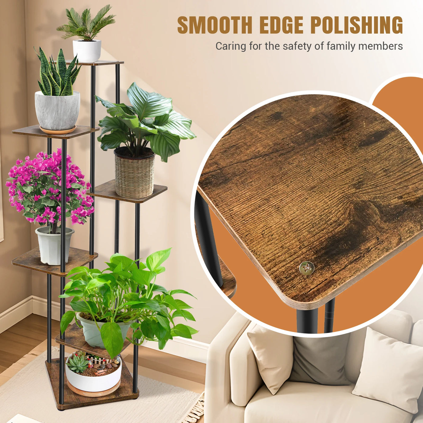 4/5/6Tier Metal Wood Plant Stand Shelf for Multiple Plants Small Corner Flower Stand for Patio Garden Balcony Living Room