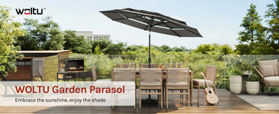 Round Large Garden Parasol 292cm Tilt Adjustable Beach Parasol UV Protection with 3 Ventilation Parasol for Balcony Garden
