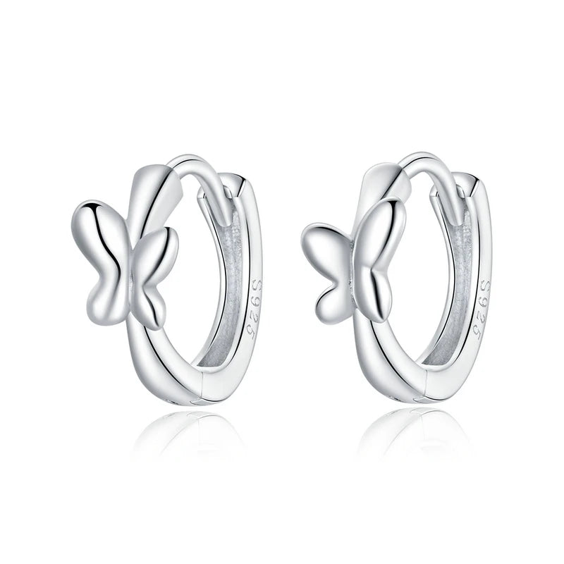 WOSTU Real 925 Sterling Silver Original Butterfly Hoop Earrings Oxidation For Women Wedding Party Daily Gift DIY Fine Jewelry