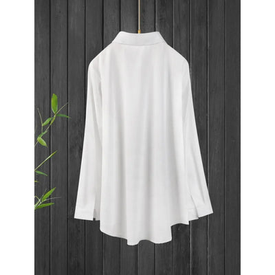Women's Large Size Shirts White Top Lapel Spring and Summer Thin Travel Essential Single-breasted