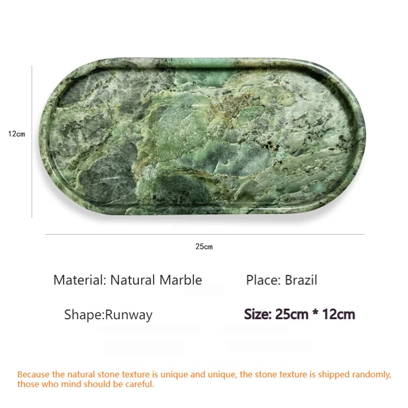 Luxury Green Marble Oval Tray: Bathroom Organizer & Fruit Serving Platter, Waterproof Stone Decor for Hotel Spa Home Kitchen