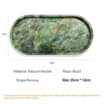 Luxury Green Marble Oval Tray: Bathroom Organizer & Fruit Serving Platter, Waterproof Stone Decor for Hotel Spa Home Kitchen