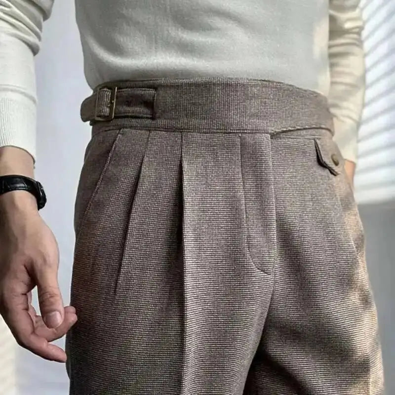 2023 Autumn Winter Men's Warm Retro Straight Trouser Male Casual British High Waist Pants Office-trousers Dress Pant Trousers