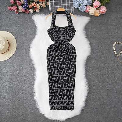 YuooMuoo Women Dress Brand Fashion Geometric Knitting Y2K Halter Bodycon Summer Dress  Sexy Wrap Hips Halter Mini Party Vestidos