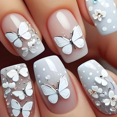 24pcs Press on Nails Square Flower False Nails Wearable Stick-on Nails Fake Nail Uñas Postizas Mujer Накладные Ногти 네일팁