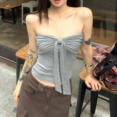 Sleeveless Tank Top for Women Summer Slim Bow Crop Top Sexy Skinny Tube Tops Fashion Clothing Streetwear Girl