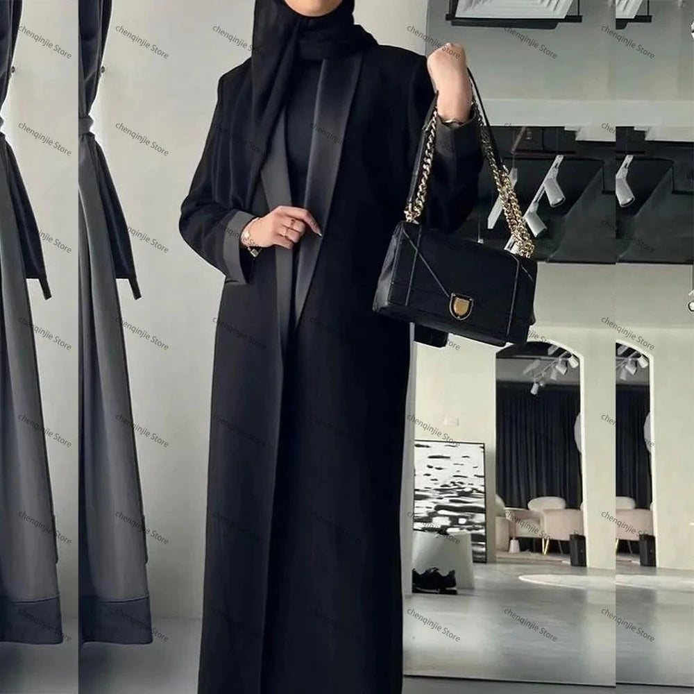 Black Women's Blazer 2025 Female Jacket 1 Piece Long Coat Single Breasted Shawl Lapel Luxury Muslim Abayas Office Lady Clothing