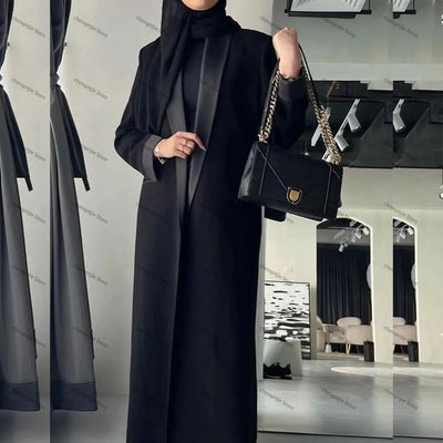 Black Women's Blazer 2025 Female Jacket 1 Piece Long Coat Single Breasted Shawl Lapel Luxury Muslim Abayas Office Lady Clothing