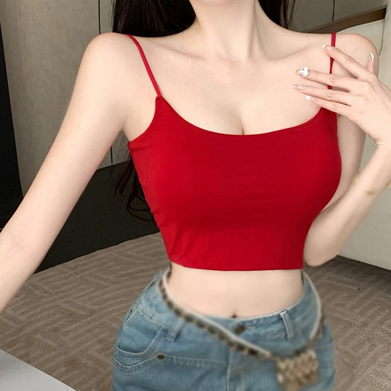 Women Camisole Slim Fit Sleeveless Tank Top Lightweight Crop Top Spagetti Strap Casual Base Top Solid Color