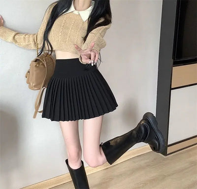 Women's High Waist Pleated Mini Skirt Summer A-Line White Anti Slip Design Skirt for Petite Figure Flattering Y2k Kawaii Skirts