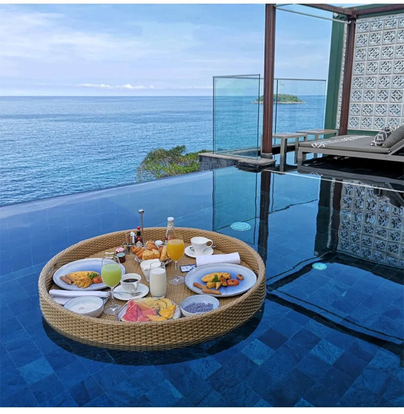 Net red floating tray round rattan woven heart-shaped basket Homestay Hotel Villa swimming pool dinner plate