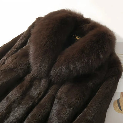 Real Rabbit Fur Coat Women Autumn Winter Short Jacket Thick Warm New Fashion Fox Fur Collar Elegant Female Warm Outerwear