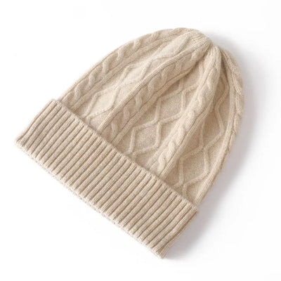 100%Pure Cashmere Women's Winter Hat 2023 Warm Wool Soft Beanie Bonnet y2k Rhombus Luxury Beanies For Lady Knitted Skullies Cap