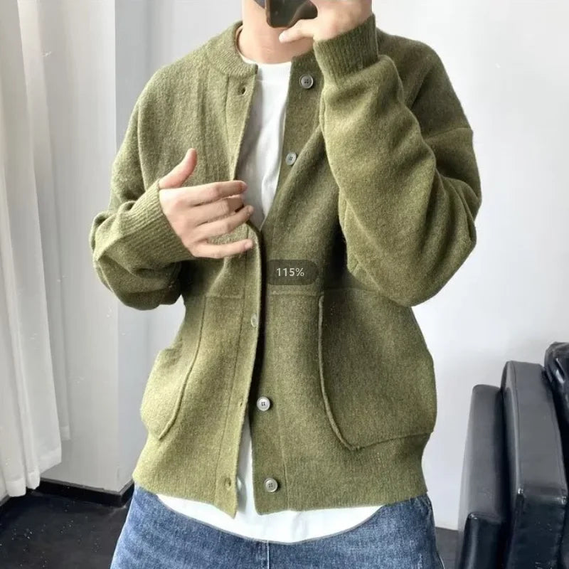 Autumn Winter New Style Men's Knitted Cardigan Sweater Casual Pure Color Lazy Fashion Youth Versatile Knitwear Coat