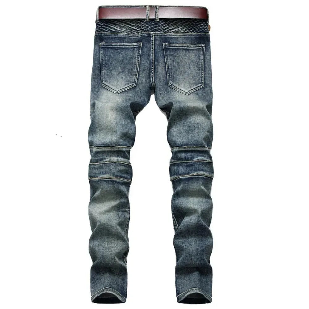 Jeans Men Long Pencil Pants Denim Pant High Waist Slim Fit Simple Zipper Splice Casual Regular Autumn Winter Straight Trousers