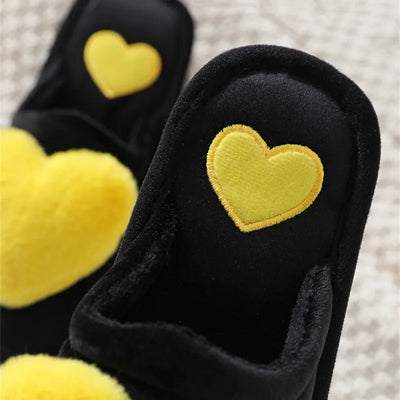 Women Indoor Warm Home Slippers Bedroom Cute Heart Pattern Non-slip Soft Comfort Plush House Slippers Shoes Autumn Winter
