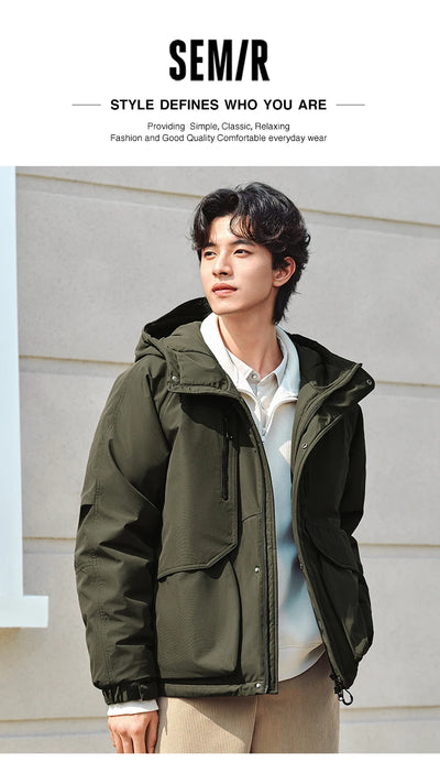 Semir Cotton-Padded Jacket Men 2024 Winter Waterproof, Oil-Resistant, Stain-Resistant and Windproof Outerwear Loose