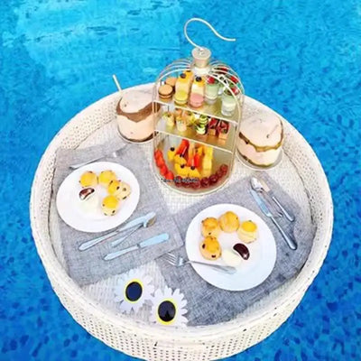Bali Rattan Tray Swimming Pool Floating Rattan Tray Breakfast Afternoon Tea Dinner Plate Hotel Rattan Basket
