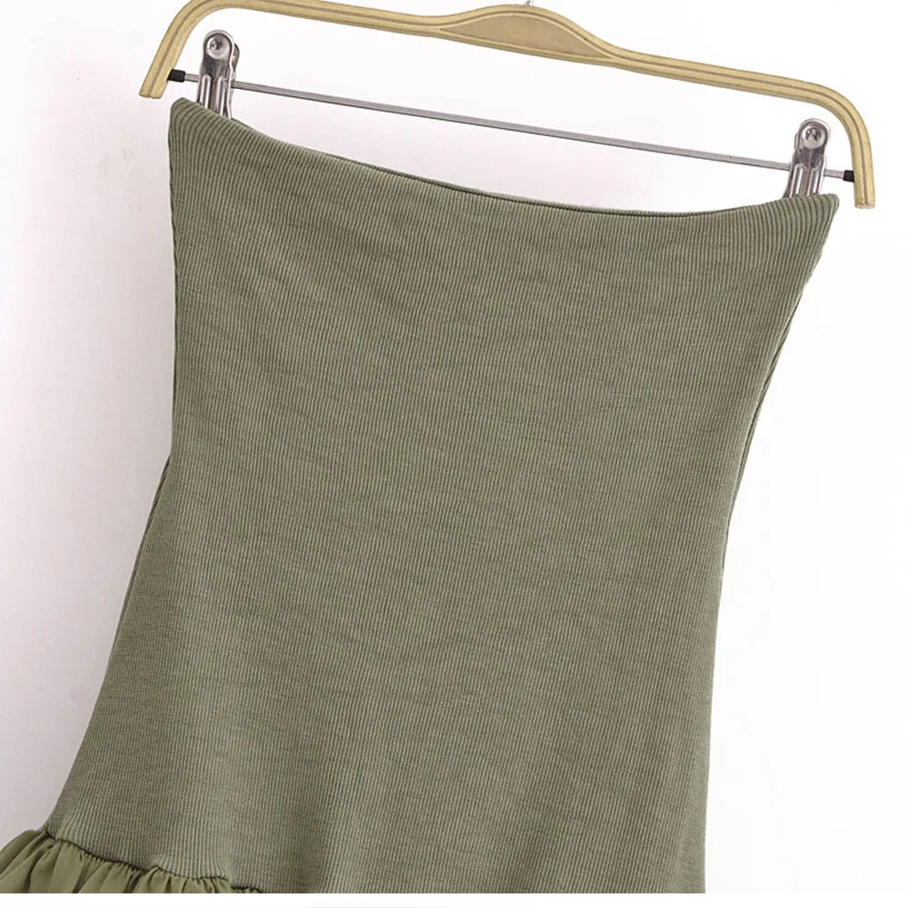 Off Shoulder Strapless Mini Dress Knitted Ruffle Layered Decorative Hem Dress Summer Backless Sexy Daring Party Short Dresses