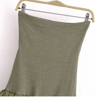 Off Shoulder Strapless Mini Dress Knitted Ruffle Layered Decorative Hem Dress Summer Backless Sexy Daring Party Short Dresses