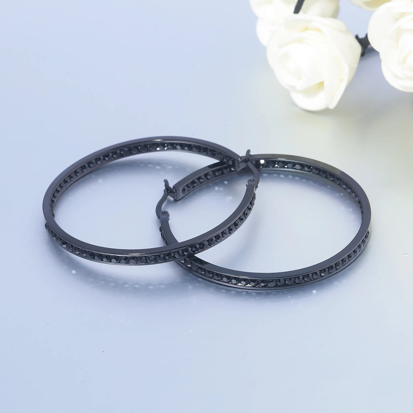 CiNily Hoop Earrings Silver Plated Mult-colors CZ Crystal Stone Stainless Steel Big Round Punk Earring for Women Summer Jewerly