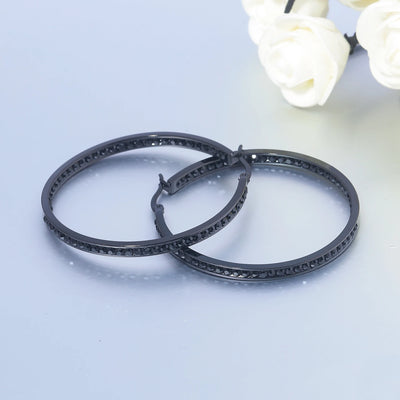 CiNily Hoop Earrings Silver Plated Mult-colors CZ Crystal Stone Stainless Steel Big Round Punk Earring for Women Summer Jewerly
