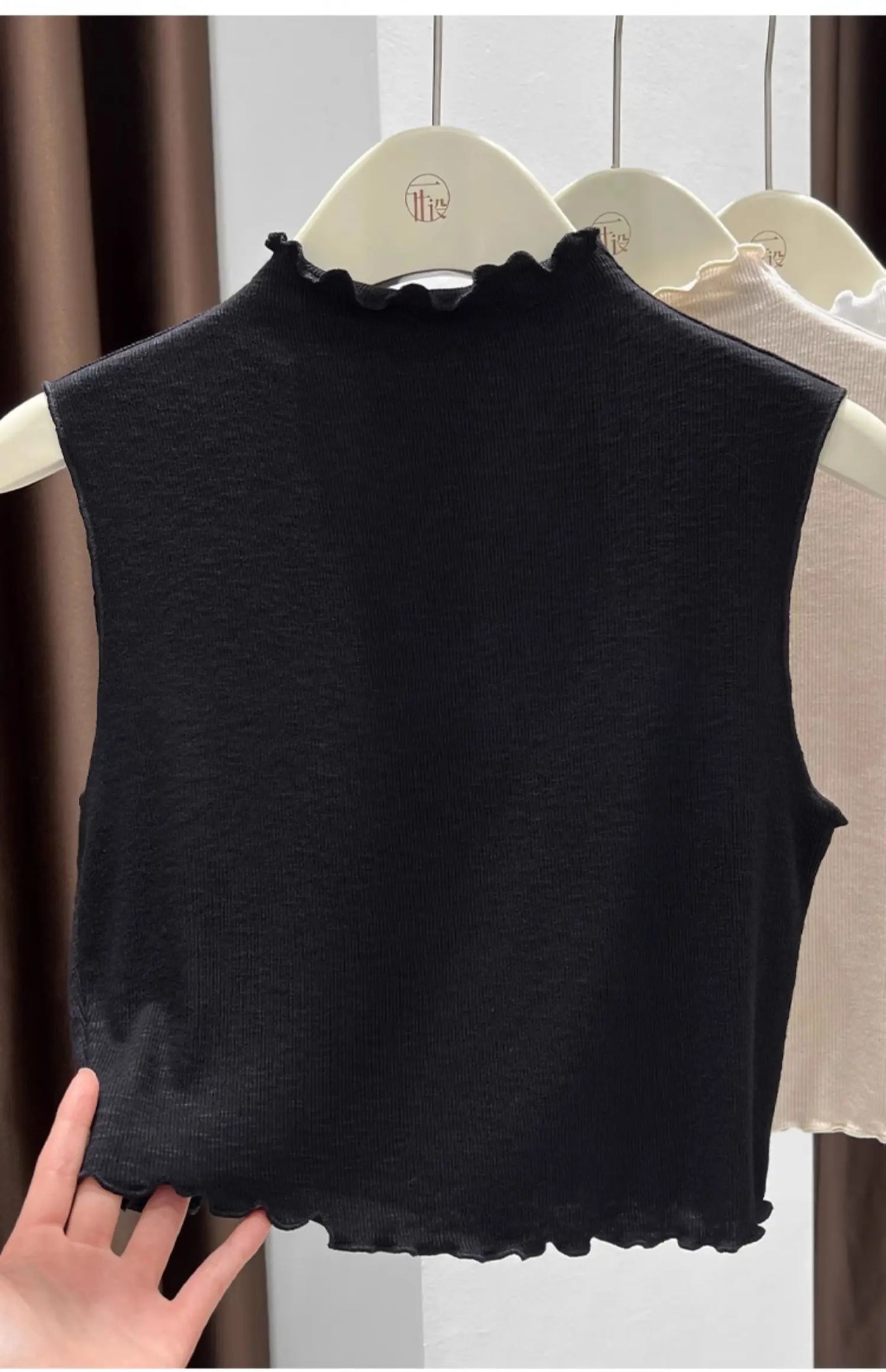 2025 Ruffled Knitted Top Women Y2K Tank Top Half Neck Vest Female Sleeveless Sweater Chic Soft Streetwear Solid Skinny Tube Top
