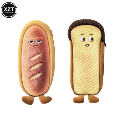Fun Bread Cute Plush Creative Pencil Bag School Stationery Bag Multi functional Pen Bag Wallet Handbag Learning Supplies