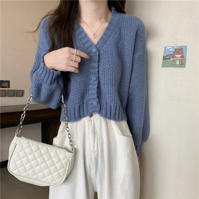 EVNISI Women Slim Sweater Cardigan V-Neck Button Up Casual Solid Knitting Sweater Coat Sweet For Women Cardigan Coat Autumn 2023