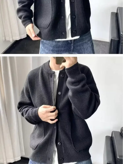 Autumn Winter New Style Men's Knitted Cardigan Sweater Casual Pure Color Lazy Fashion Youth Versatile Knitwear Coat