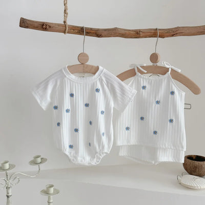 Summer New Newborn Baby Girl Clothes Summer Romper Short-Sleeved Home Clothing Jumpsuit Flower Embroidery Toddler Bodysuit
