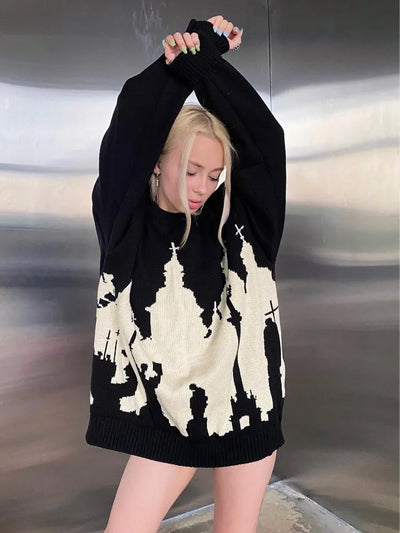 Hip Hop Men Women Streetwear Vintage Harajuku Knitted Sweater winter Pullover Loose Retro y2k gothic sweater top Halloween EMO