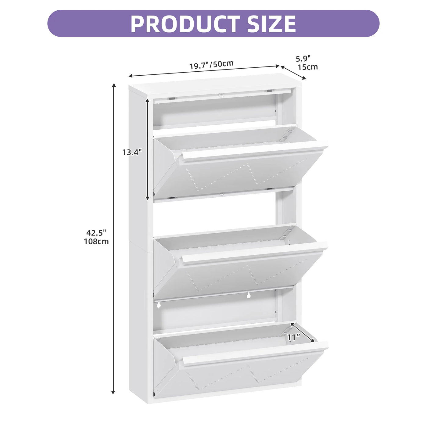 Thin 3-Drawer Shoe Cabinet - Space-Saving Steel Design with Ventilation for Entryway/Hallway