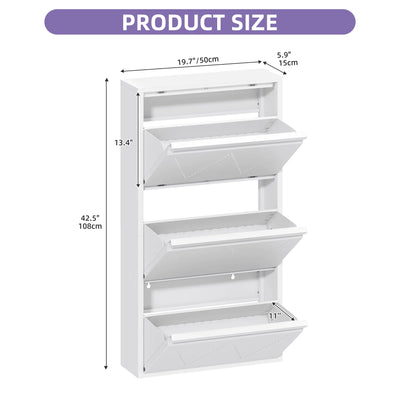 Thin 3-Drawer Shoe Cabinet - Space-Saving Steel Design with Ventilation for Entryway/Hallway