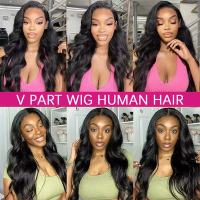 200 Density Body Wave V Part Wigs Human Hair Wig Machine Made Wig V Part Human Hair Wigs For Black women 12-32 Inch On Sale