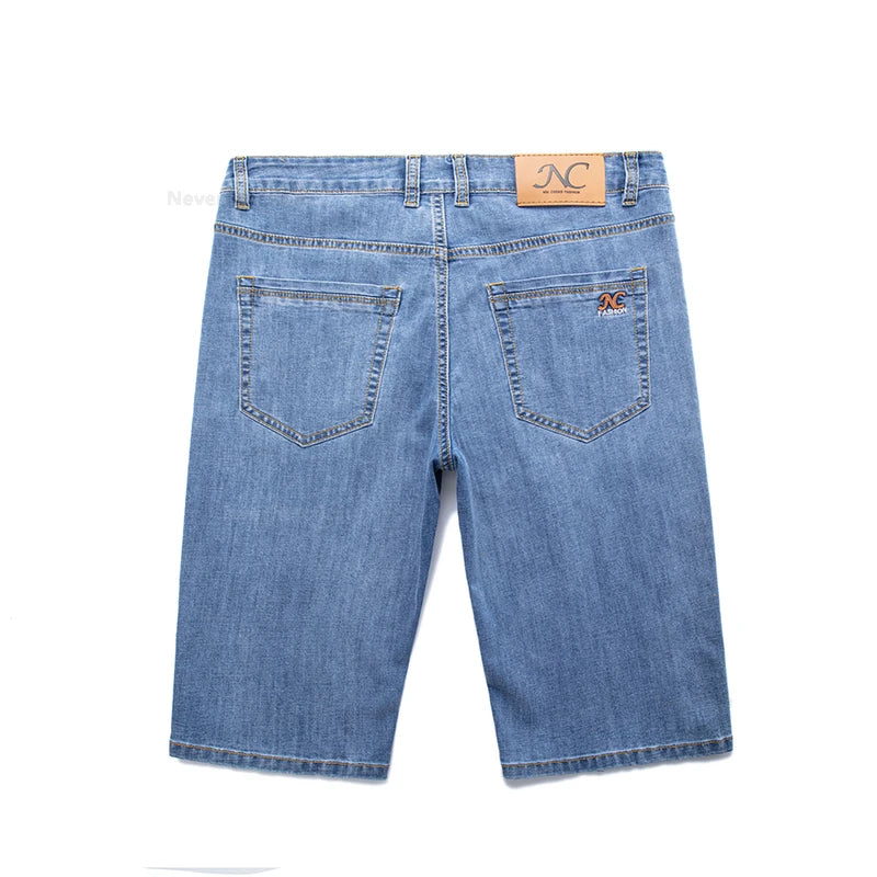 Fashion Men's Straight Denim Shorts Summer Thin Elastic Casual Bermuda Jeans Breathable Fabric Male Clothes Boardshorts